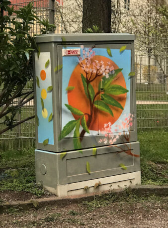 Graffiti-Projekt Medienkasten gestaltet mit Blütenmotiv