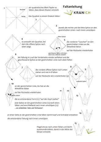 Faltanleitung für einen Origami-Kranich