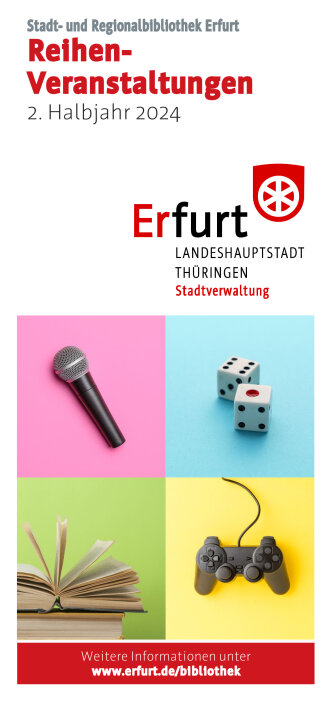 Titelblatt des aktuellen Kalenders der Reihenveranstaltungen der Stadt- und Regionalbibliothek Erfurt