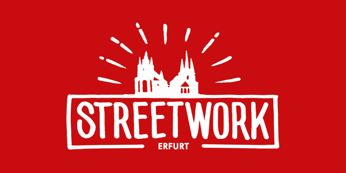 Wort-Bild-Marke mit Aufschrift Streetwork Erfurt und einer Silhouette des Erfurter Domes.