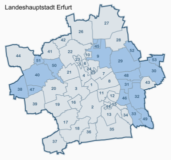 Übersichtskarte der Stadtteile der Stadt Erfurt von 2004