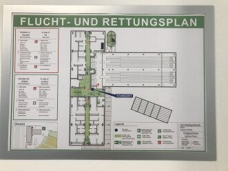 Das Bild zeigt den Flucht- und Rettungsplan unseres Veranstaltungsortes Essener Straße.